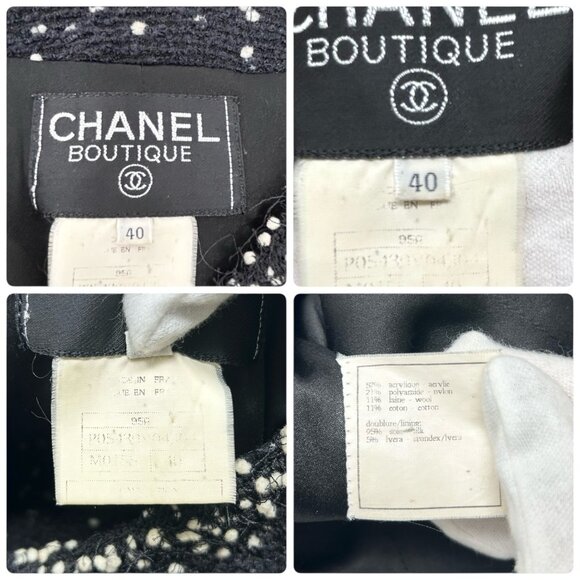 CHANEL Vintage 95A CC Logo Tweed Jacket Blazer #40 Black Wool Long [105651] - Picture 12 of 12
